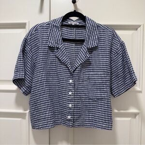 Reformation Lennie Gingham Crop Linen Button-Up Shirt
